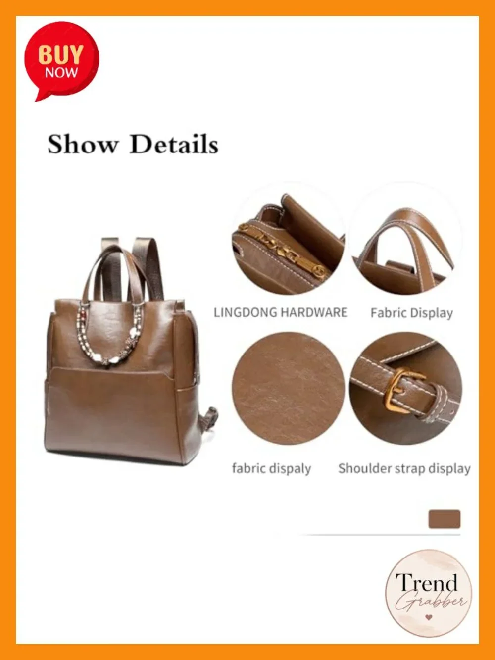 Convertible Oil Wax Leather Backpack Tote Bead Charm